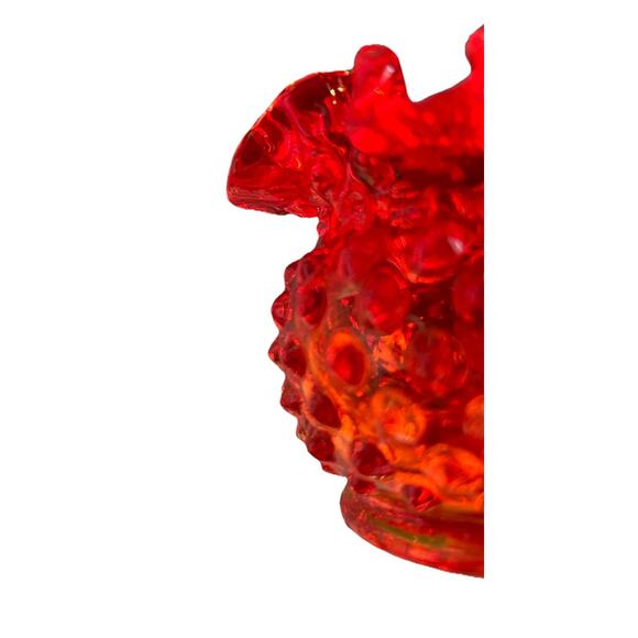 Fenton Glows Amberina Hobnail Small Rose Bowl Ruffle Crimped Orange Glass Vase - Picture 13 of 14
